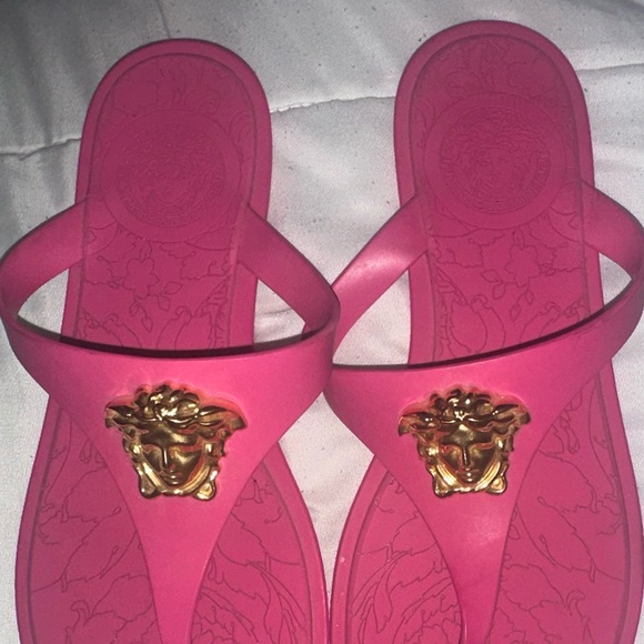 Versace Fuchsia Sandals with Gold Emblem - Picture 2 of 4
